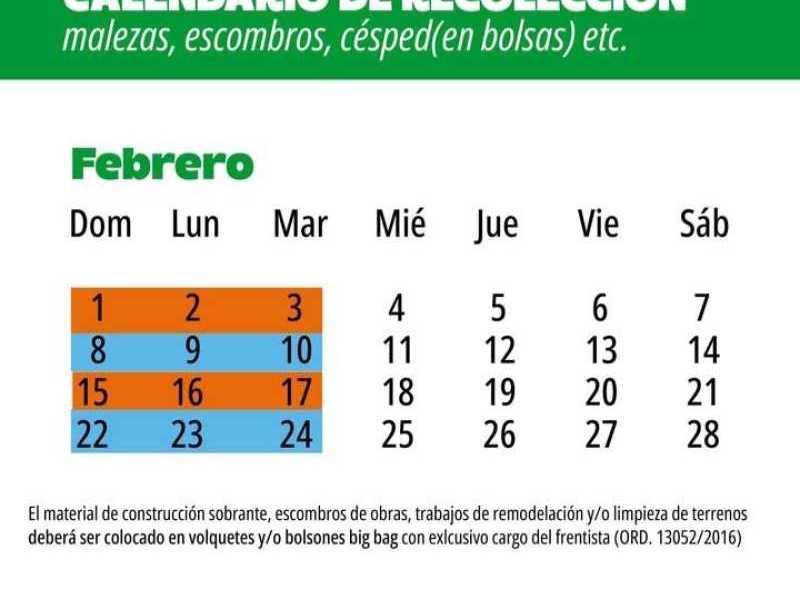 Calendario de recolección de malezas